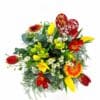 Frühlingssonne mit Herz – Blumenstrauß in Rot und Gelb mit Tulpen, Gerbera und Freesien | Flowerpower Graz