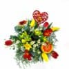 Frühlingssonne mit Herz – Blumenstrauß in Rot und Gelb mit Tulpen, Gerbera und Freesien | Flowerpower Gra
